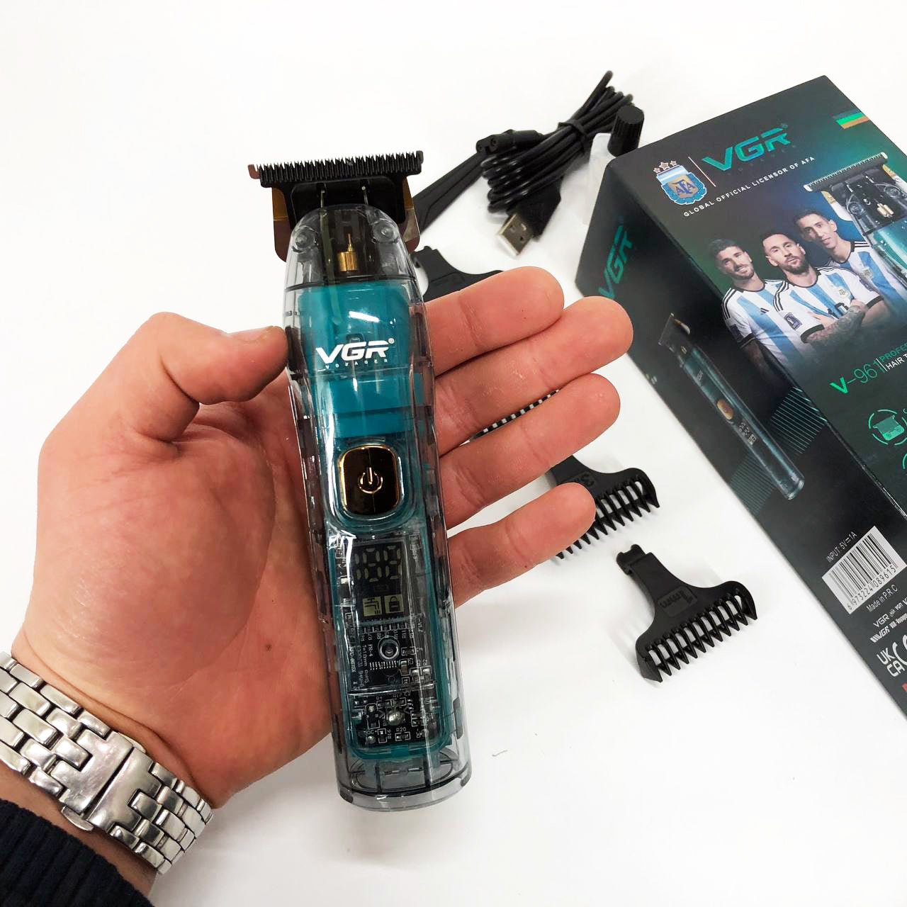 Беспроводная мужская электрическая машинка для стрижки VGR V-961, Триммер аккумуляторный для волос и бороды
