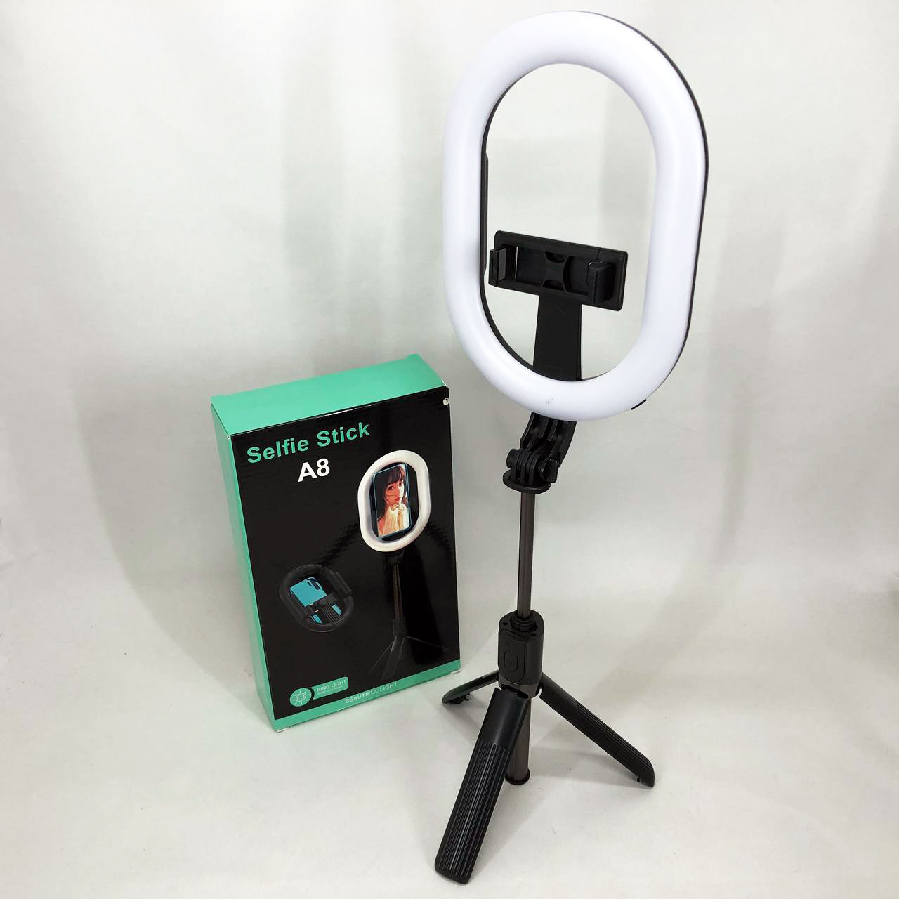 Монопод-штатив для селфи с кольцевой LED лампой Selfie Stick A8 телескопический с пультом и Bluetooth