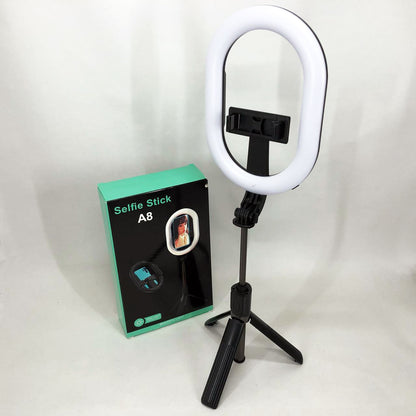 Монопод-штатив для селфи с кольцевой LED лампой Selfie Stick A8 телескопический с пультом и Bluetooth