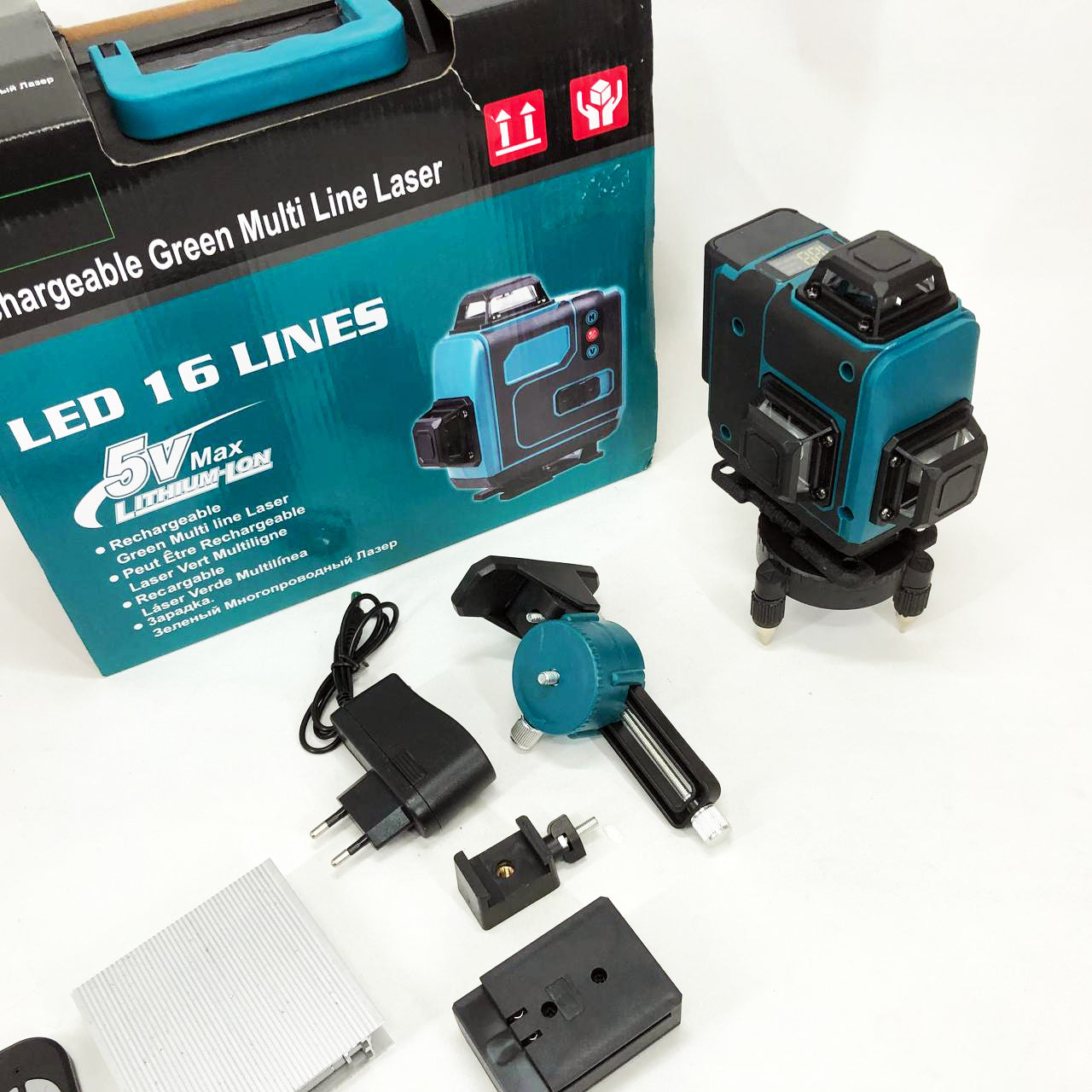 Уровень лазерный линейный нивелир аккумуляторный Laser 4D, 16 линий, рабочее растояние 30м, в чемодане