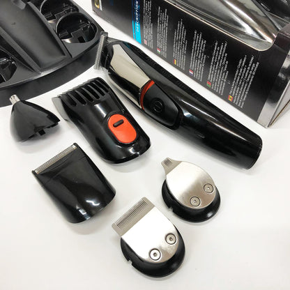 Машинка для стрижки 5в1 Geemy GM-853 стайлер, бритва, триммер на аккумуляторе нержавеющая сталь 6 насадок