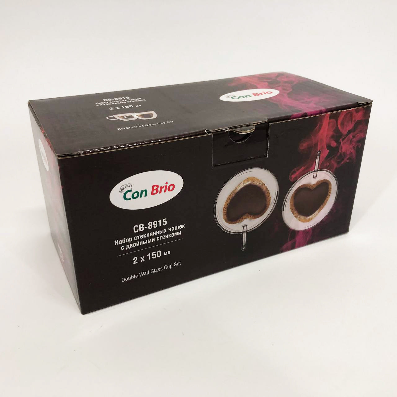 Набор чашек с двойными стенками 2 шт 150 мл Con Brio CB 8915-2, Стеклянные чашки с двойным дном