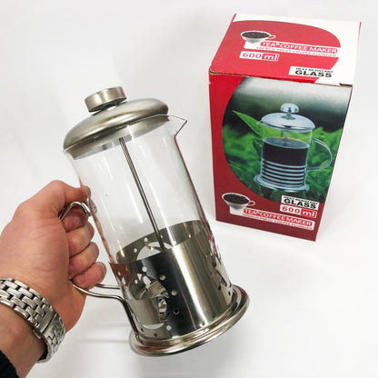 Френч-пресс заварник металлический корпус UNIQUE UN-1152 600 мл, Стеклянный заварочный чайник для чая