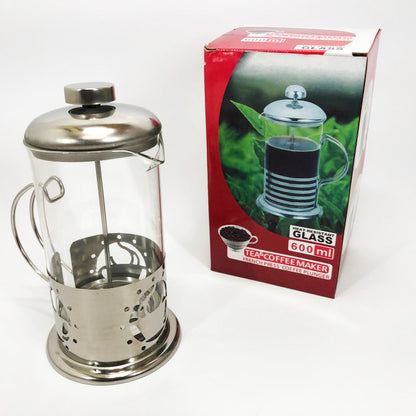 Френч-пресс заварник металлический корпус UNIQUE UN-1152 600 мл, Стеклянный заварочный чайник для чая