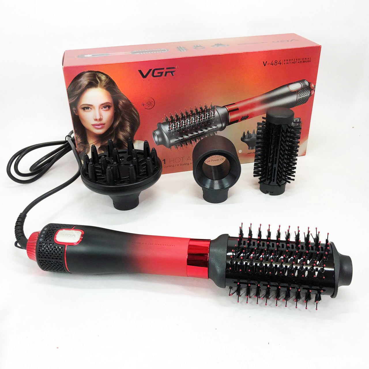 Фен-щітка стайлер VGR V-484 4 в 1. Колір: червоний