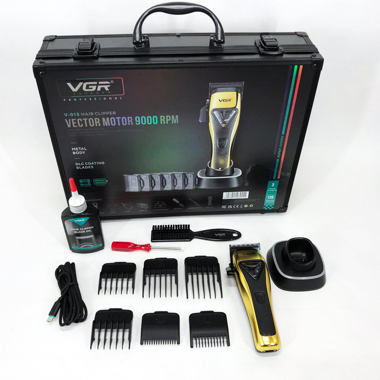 Машинка для стрижки VGR V-015 аккумуляторная беспроводная профессиональная 6 насадок