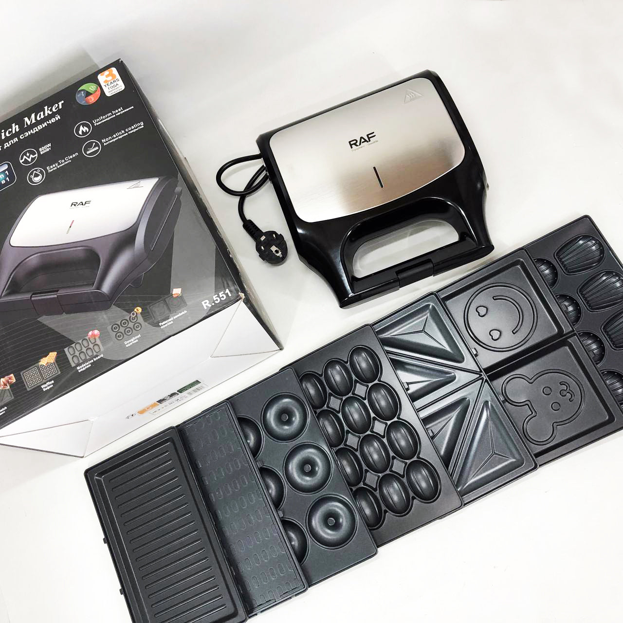 Вафельница бутербродница сендвичница гриль электрическая 8 в 1 RAF R.551 850W Мультипекарь со 8 формами