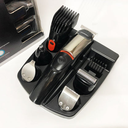 Машинка для стрижки 5в1 Geemy GM-853 стайлер, бритва, триммер на аккумуляторе нержавеющая сталь 6 насадок