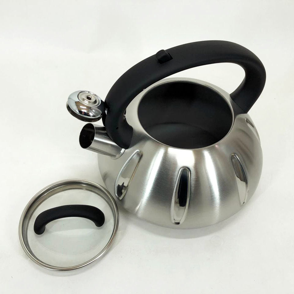 Чайник со свистком Unique UN-5303 кухонный на 3 литра, металический чайник из нержавейки. Цвет: черный