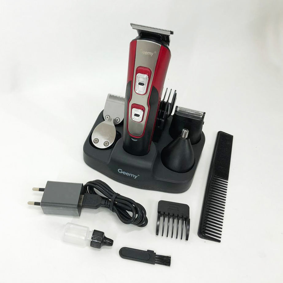 Машинка для стрижки 10в1 GEMEI GM-592, окантовочная машинка, подстригательная машинка. Цвет: красный