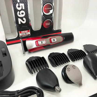 Машинка для стрижки 10в1 GEMEI GM-592, окантовочная машинка, подстригательная машинка. Цвет: красный