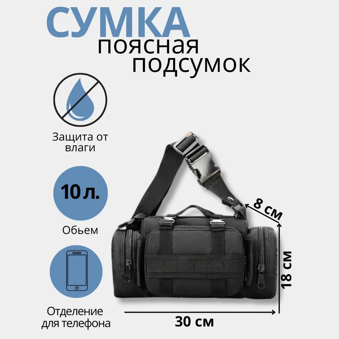 Универсальная тактическая сумка – подсумок поясная нагрудная на MOLLE сумка с ремнем на плечо 5 л