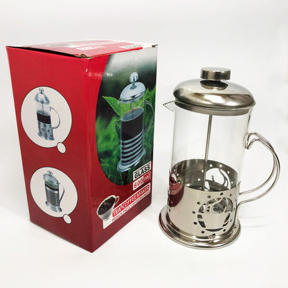 Френч-пресс заварник металлический корпус UNIQUE UN-1152 600 мл, Стеклянный заварочный чайник для чая