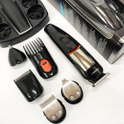 Машинка для стрижки 5в1 Geemy GM-853 стайлер, бритва, триммер на аккумуляторе нержавеющая сталь 6 насадок