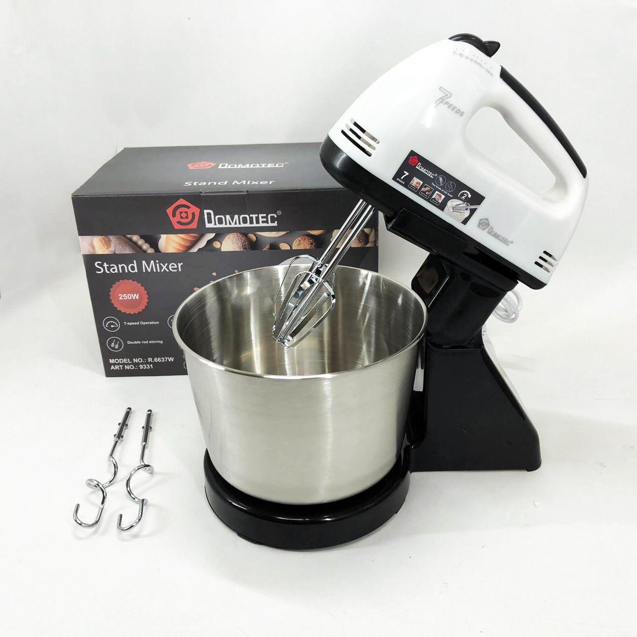 Миксер стационарный с металлической чашей Domotec R6637W Кухонный электрический на 250 Вт 7 скоростей