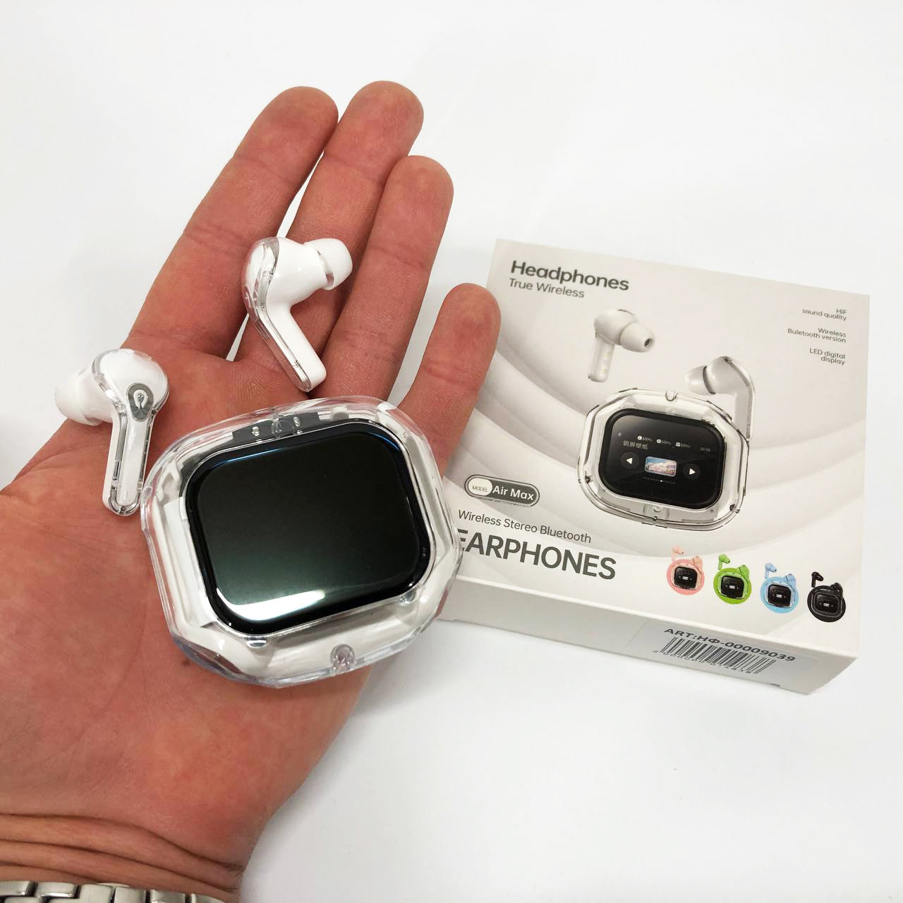 Беспроводные вакуумные наушники TWS с LED дисплеем, влагозащита IPx4 Bluetooth 5.4 с кейсом. Цвет: белый