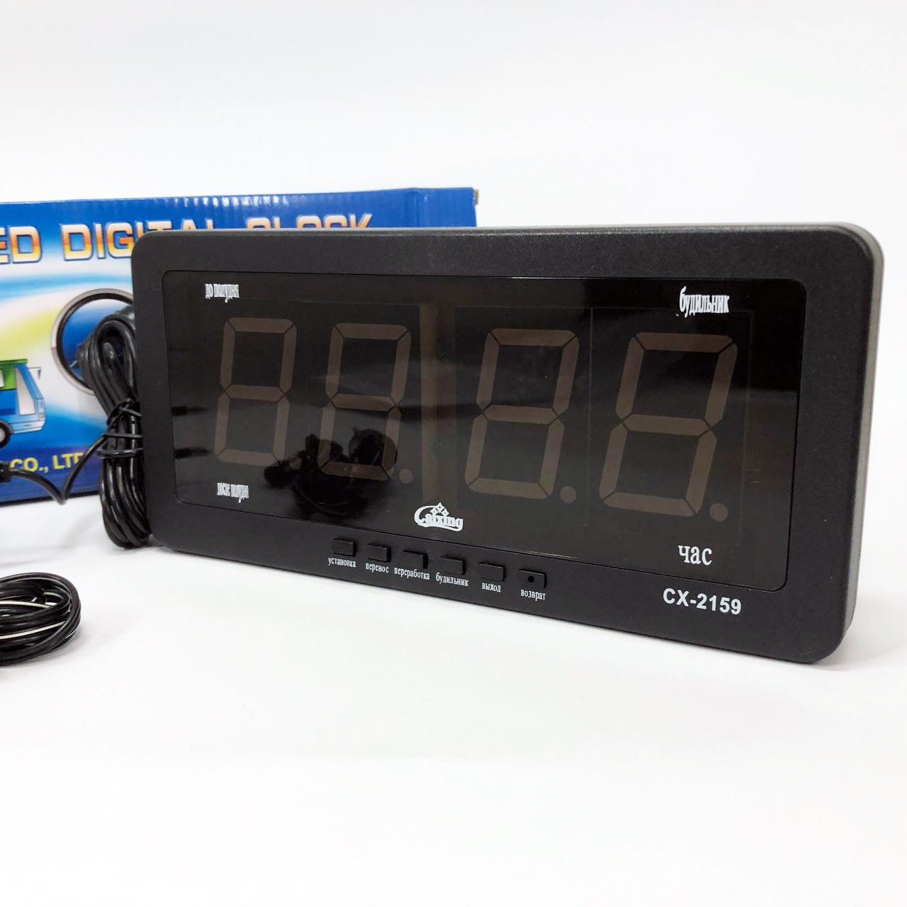 Часы электронные Caixing CX 2159 12В 220В Настольные Настенные Будильник Черный корпус Зеленые цифры