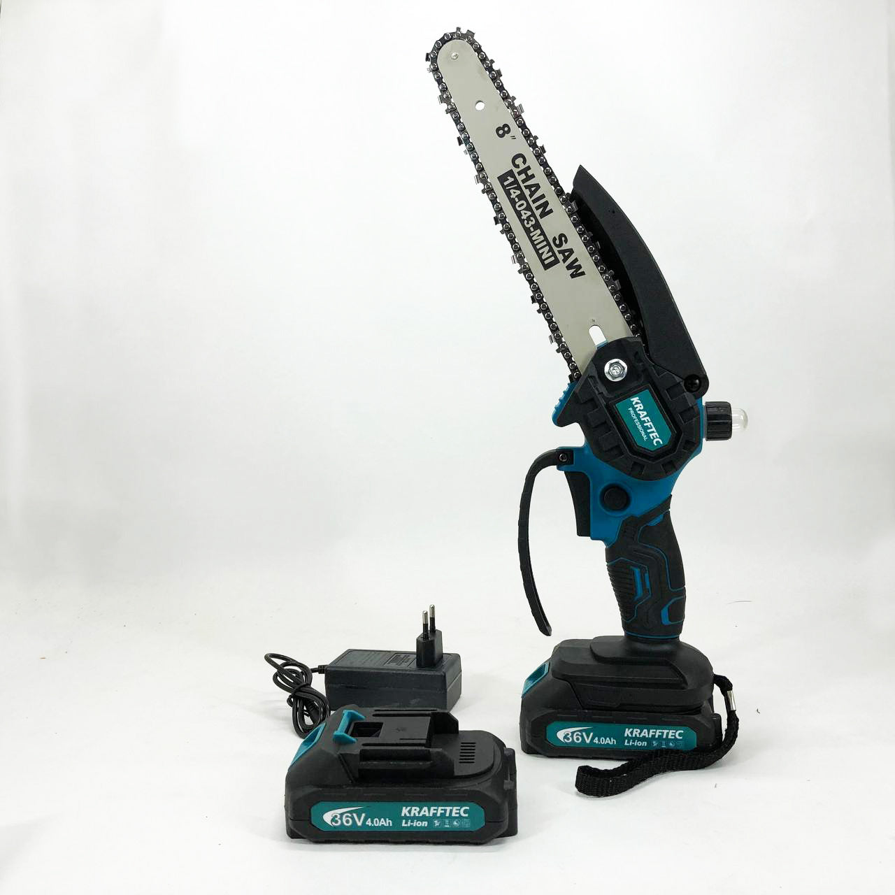 Аккумуляторная цепная мини пила 20 см в кейсе Krafftec (36V 4 Ач) + 2 аккумулятор и индикатором заряда