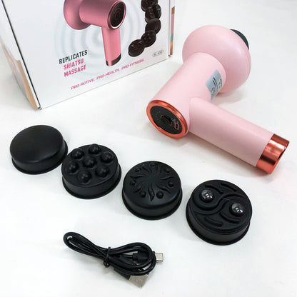 Массажер антицеллюлитный для тела рук и ног 4 насадки 6 скоростей Deep Rolling Massager. Цвет: розовый