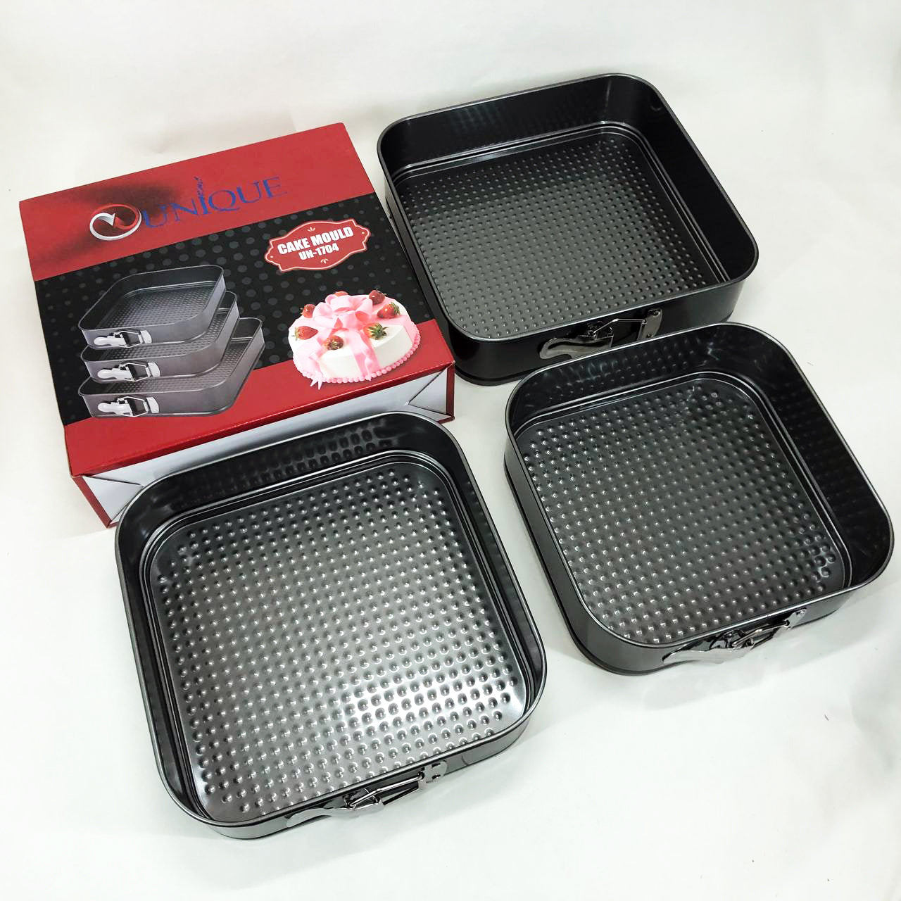 Набор квадратных разъемных форм для выпечки Unique UN-1704 20/22/24 см