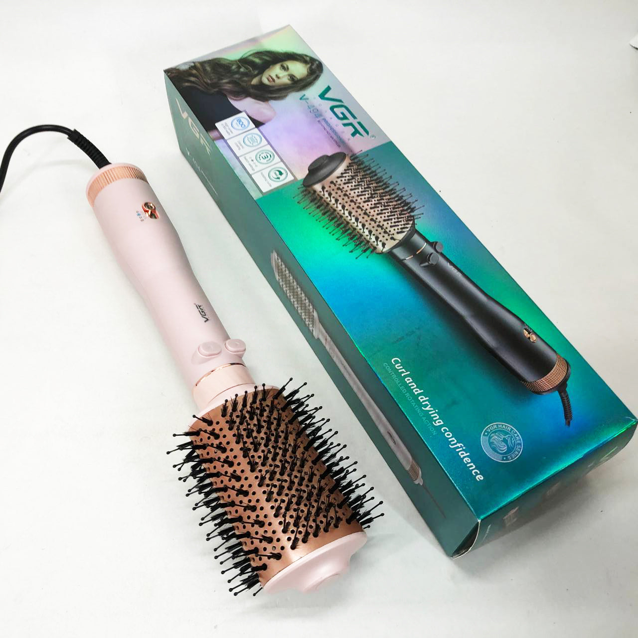 Электрический фен браш для укладки волос VGR V-494 2200 Вт. Цвет: розовый