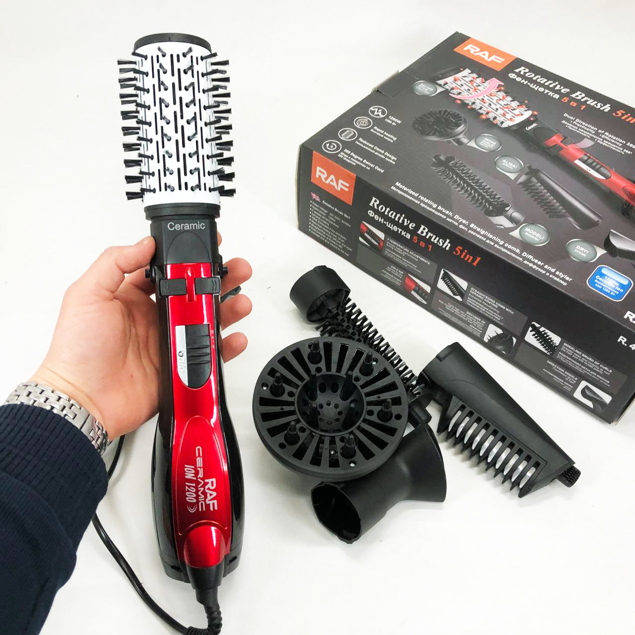 Фен стайлер RAF R.416 5в1 щетка расческа для сушки укладки волос 1200 Вт