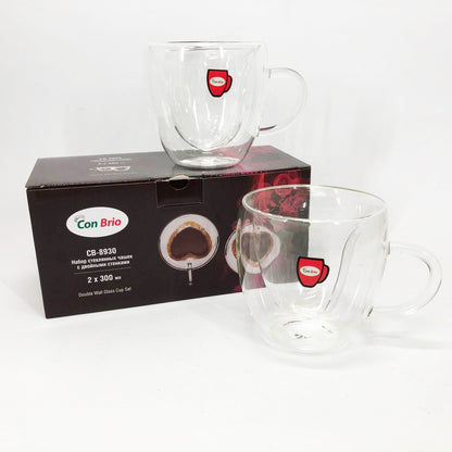 Набір скляних чашок із подвійними стінками (серце) Con Brio СВ-8930-2, 2шт, 300мл