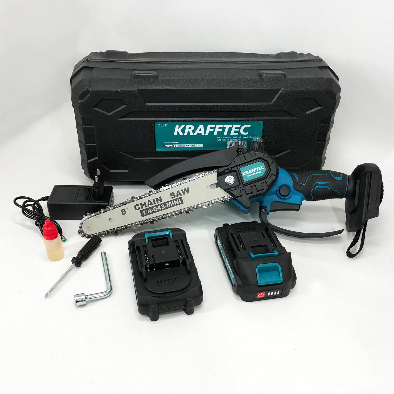 Аккумуляторная цепная мини пила 20 см в кейсе Krafftec (36V 4 Ач) + 2 аккумулятор и индикатором заряда