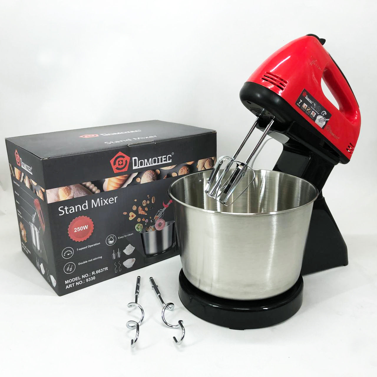 Миксер ручной с чашей Domotec R6637R 2 литра 250 W, Миксер стационарный с чашей из нержавейки