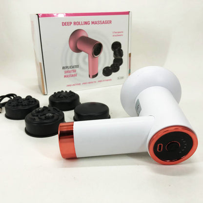 Массажер антицеллюлитный для тела рук и ног 4 насадки 6 скоростей Deep Rolling Massager. Цвет: белый