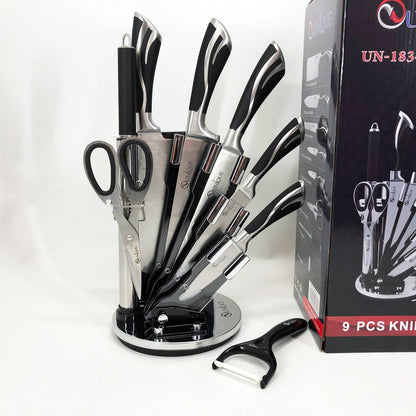 Набор ножей UNIQUE UN-1834 с вращающейся подставкой 9 предметов, Ножи кухонные из нержавеющей стали