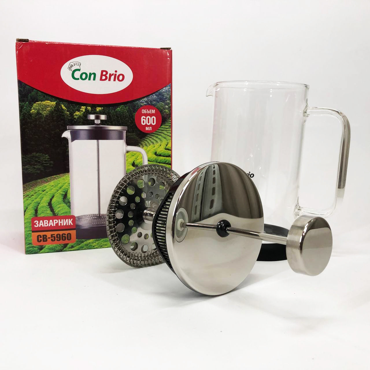 Френч-пресс Con Brio СВ-5960 600 мл, Стильный чайник для заварки, Стильный стеклянный заварочный чайник