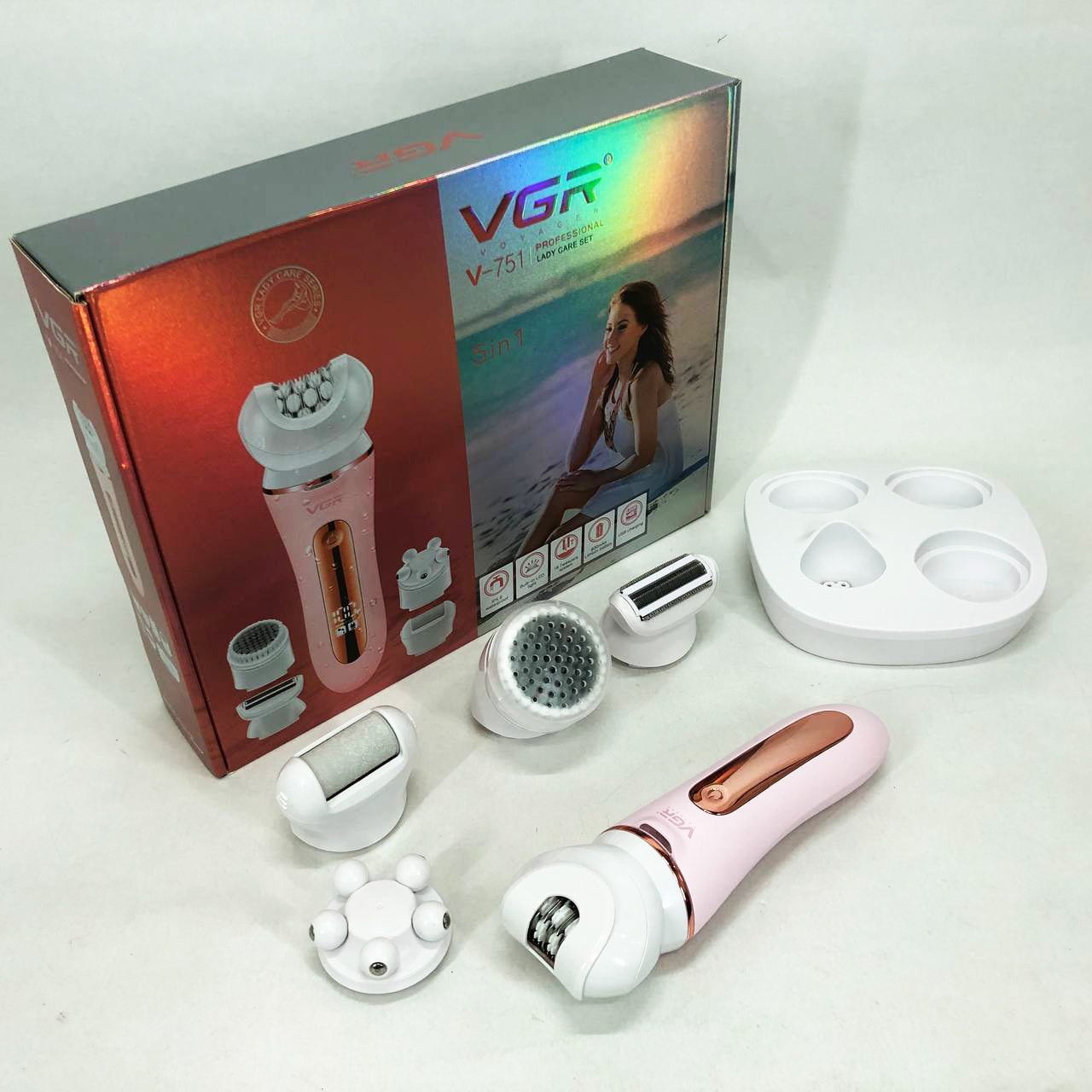 Эпилятор VGR 5 в 1 V-751, 5 насадок. Цвет: розовый