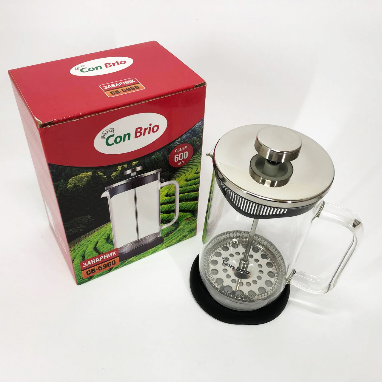 Френч-пресс Con Brio СВ-5960 600 мл, Стильный чайник для заварки, Стильный стеклянный заварочный чайник