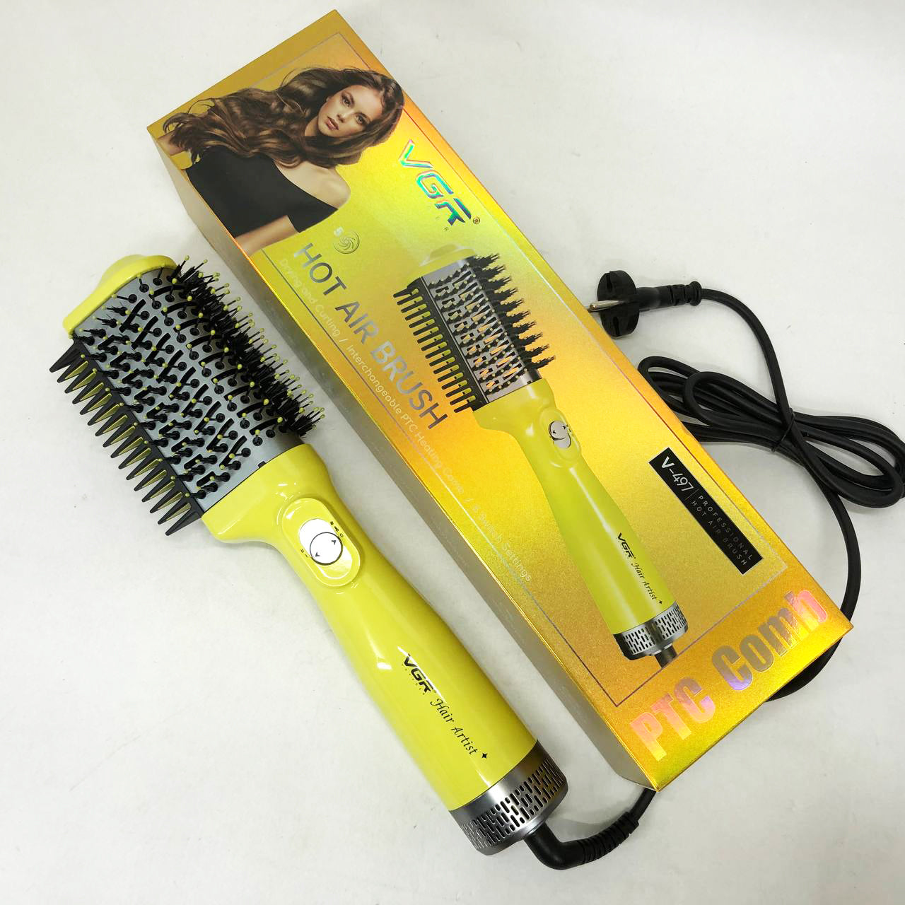 Фен стайлер для укладки и завивки волос VGR V-497. Цвет: желтый