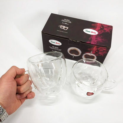 Набір скляних чашок із подвійними стінками (серце) Con Brio СВ-8930-2, 2шт, 300мл