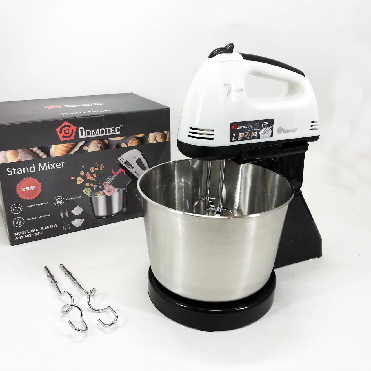 Миксер стационарный с металлической чашей Domotec R6637W Кухонный электрический на 250 Вт 7 скоростей