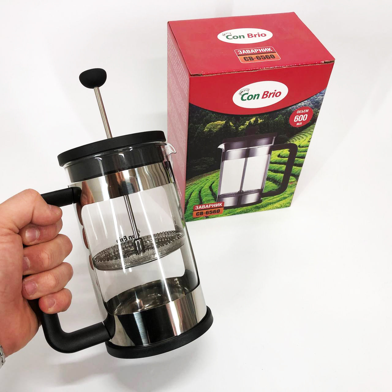 Френч-пресс Заварник для чая и кофе Con Brio CB-6560 600 мл, Чайник заварочный стеклянный качественный