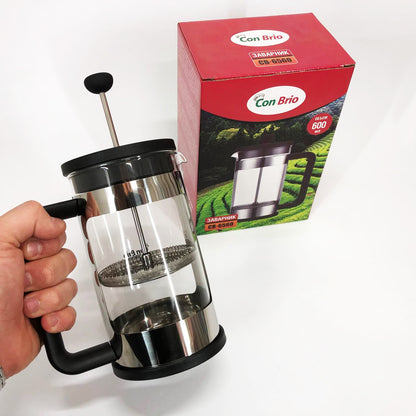 Френч-пресс Заварник для чая и кофе Con Brio CB-6560 600 мл, Чайник заварочный стеклянный качественный