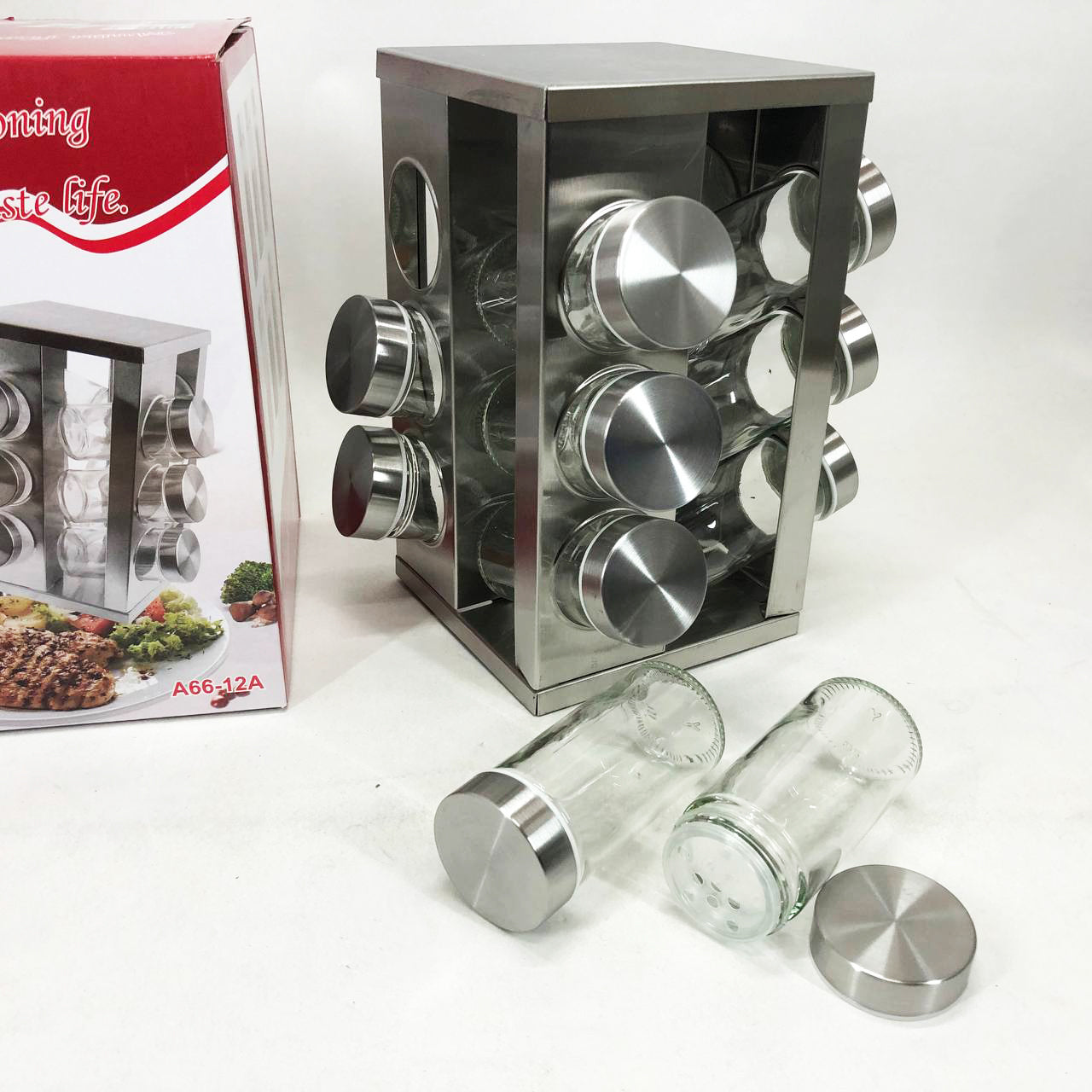 Набор емкостей для специй на подставке UNIQUE 12 в 1 Квадрат Органайзер для приправ, Стойка для специй