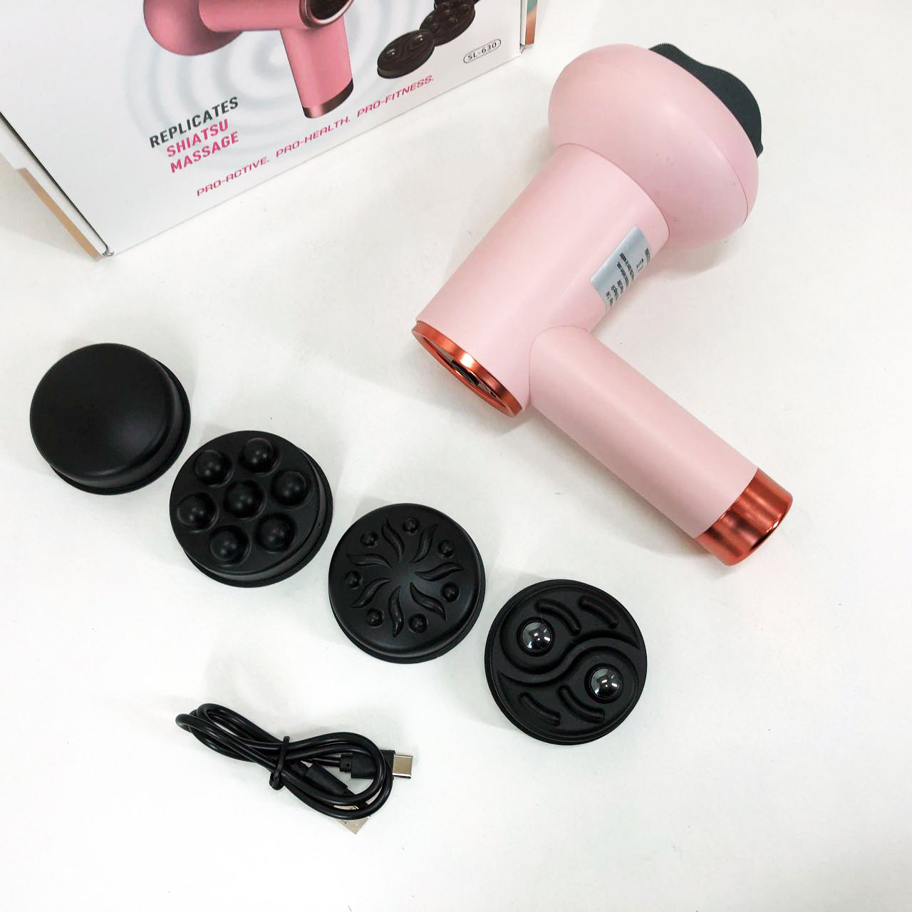 Массажер антицеллюлитный для тела рук и ног 4 насадки 6 скоростей Deep Rolling Massager. Цвет: розовый