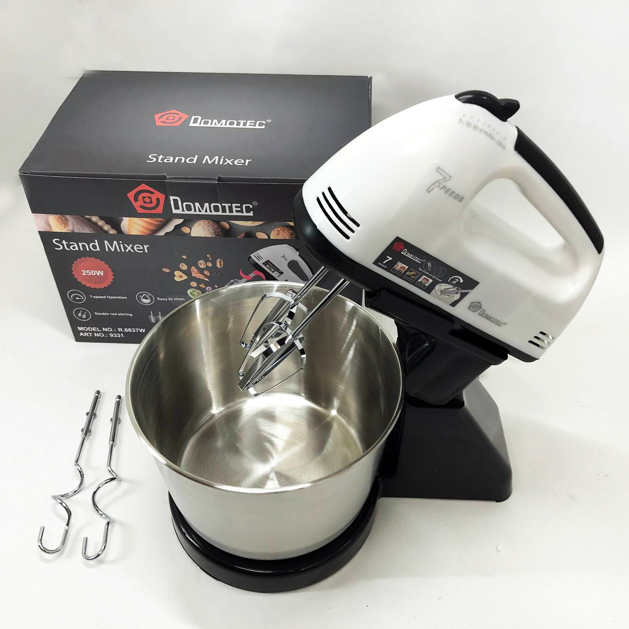 Миксер стационарный с металлической чашей Domotec R6637W Кухонный электрический на 250 Вт 7 скоростей