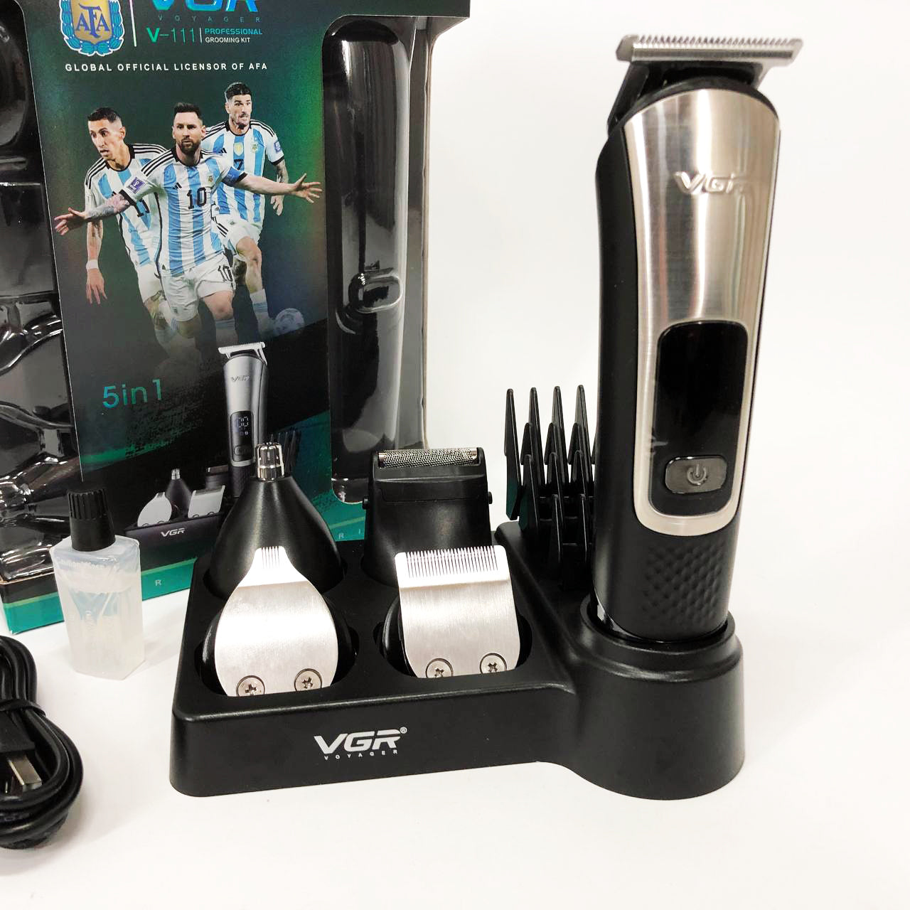 Набор для стрижки VGR 5 в 1 V-111, 9 насадок, Аккумуляторный универсальный триммер для стрижки
