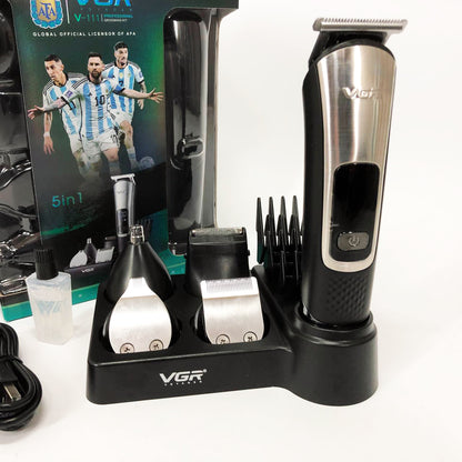 Набор для стрижки VGR 5 в 1 V-111, 9 насадок, Аккумуляторный универсальный триммер для стрижки