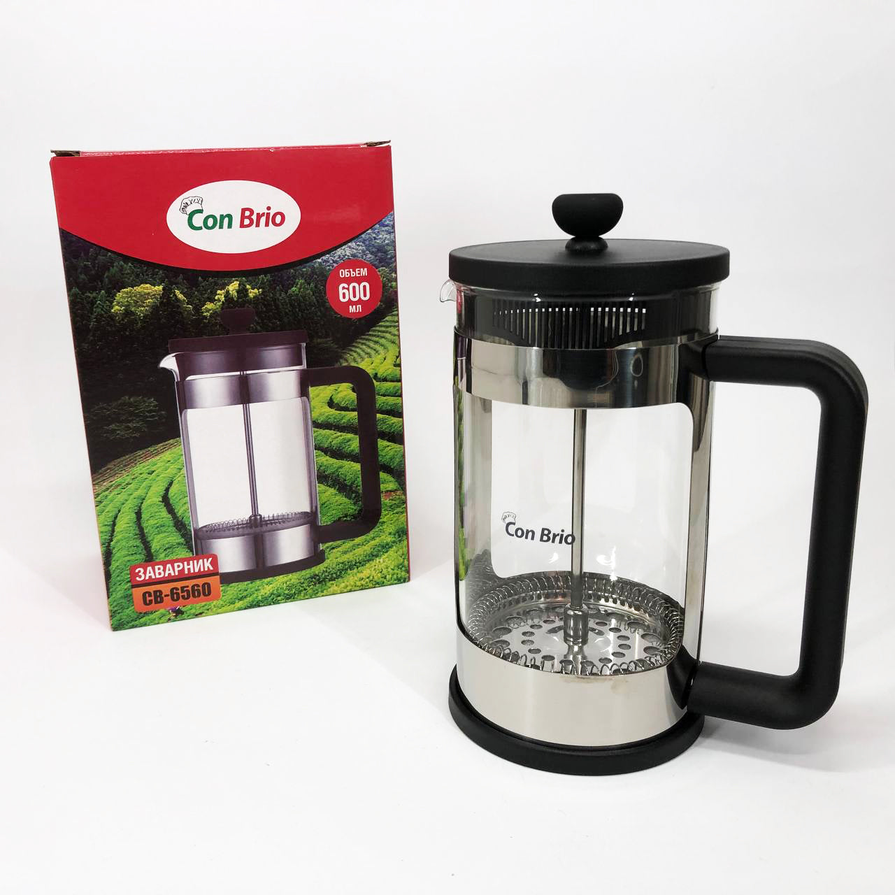 Френч-пресс Заварник для чая и кофе Con Brio CB-6560 600 мл, Чайник заварочный стеклянный качественный