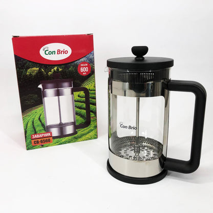 Френч-пресс Заварник для чая и кофе Con Brio CB-6560 600 мл, Чайник заварочный стеклянный качественный