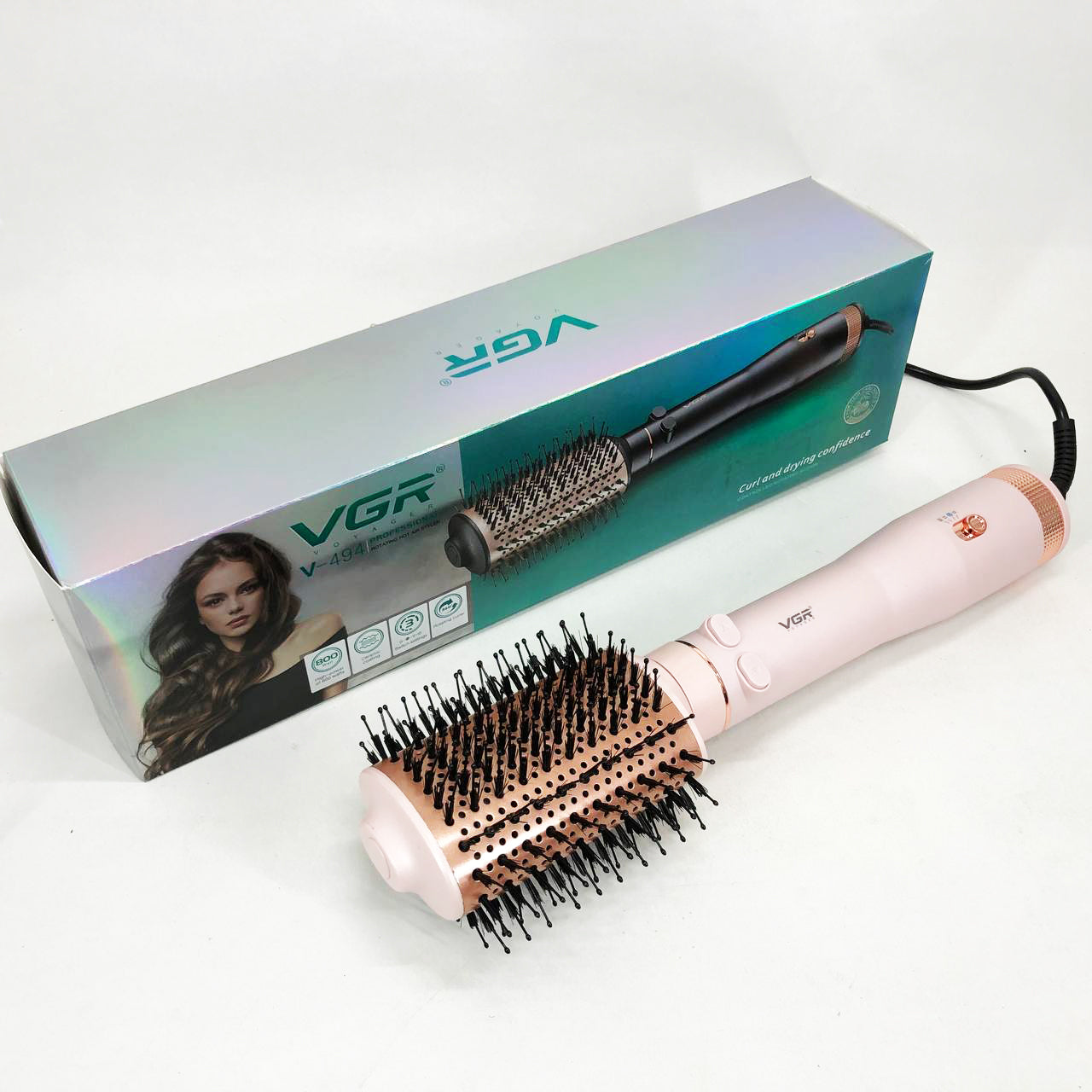 Электрический фен браш для укладки волос VGR V-494 2200 Вт. Цвет: розовый