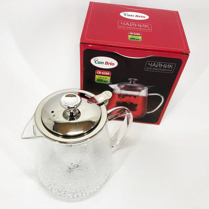 Чайник заварочный заварник для чая Con Brio CB-6380 800 мл, Стильный стеклянный заварочный чайник