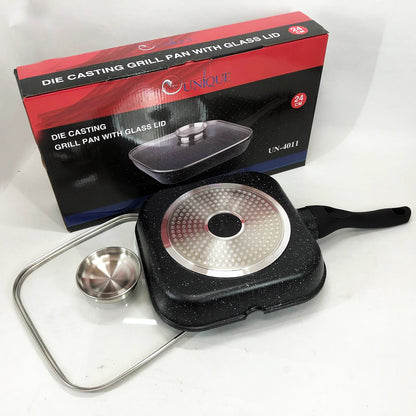 Сковорода-гриль Unique UN-4011 с крышкой 24 см, Сковорода для приготовления на плите с толстым дном