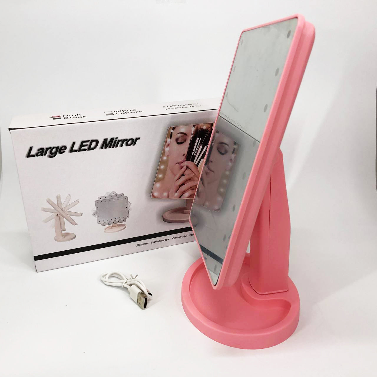 Зеркало для макияжа с 16 LED подсветкой Mirror, косметическое зеркало с подсветкой. Цвет: розовый